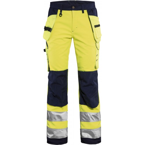 Naisten highvis softshell riipputaskuhousut